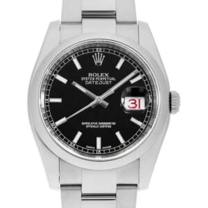 ロレックス デイトジャスト 116200 ブラック バー 3列 オイスターブレス ランダム番 中古 メンズ