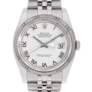 ロレックス デイトジャスト 116234 ホワイト ローマ 5列 ジュビリーブレス ランダム番 中古 メンズ