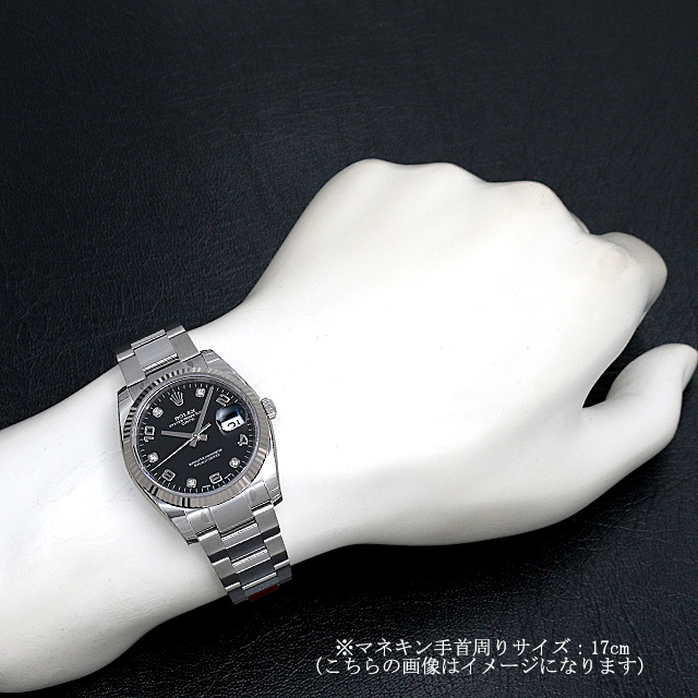 ロレックス オイスターパーペチュアルデイト 5Pダイヤ 115234G ブラック/アラビア 新品 メンズ