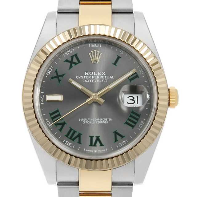 ロレックス デイトジャスト 126333 グレー グリーン ローマ 3列 オイスターブレス ランダム番 中古 メンズ