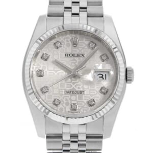 ロレックス デイトジャスト 10Pダイヤ 116234G シルバー 彫りコンピューター 5列 ジュビリーブレス V番 中古 メンズ
