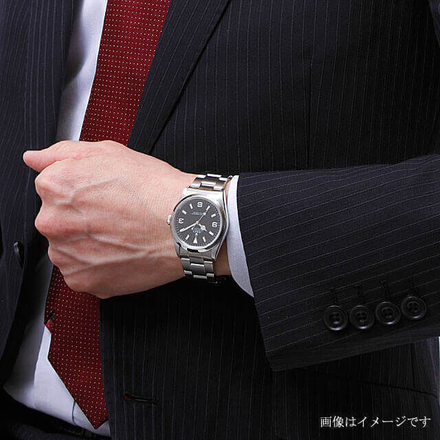 ロレックス エクスプローラーI 14270 ブラック シルバーレター ブラックアウト オールトリチウム シングルバックル E番 中古 メンズ 商品画像 5