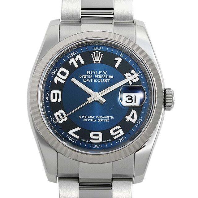 ロレックス デイトジャスト 116234 ブルー/ブラック/アラビア ランダムシリアル 中古 メンズ