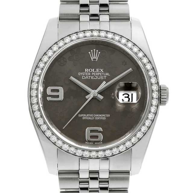 ロレックス デイトジャスト ベゼルダイヤ 116244 ブラウン フラワーモチーフ 69 5列 ジュビリーブレス ランダム番 中古 メンズ