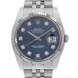 ロレックス デイトジャスト 10Pダイヤ 116234G ブルー 5列 ジュビリーブレス ランダム番 中古 メンズ