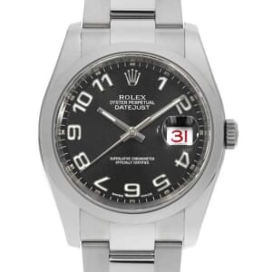 ロレックス デイトジャスト 116200 ブラック コンセントリック アラビア 3列 オイスターブレス ランダム番 中古 メンズ