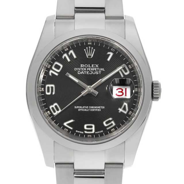 ロレックス デイトジャスト 116200 ブラック コンセントリック アラビア 3列 オイスターブレス ランダム番 中古 メンズ