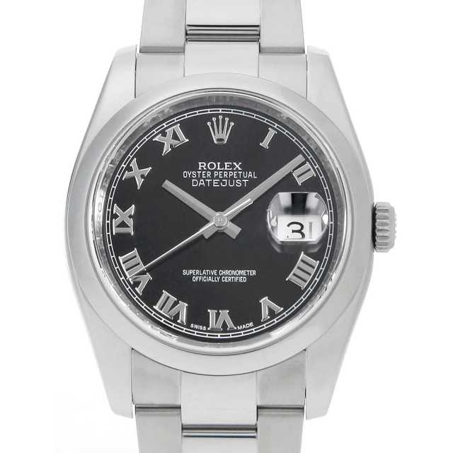 ロレックス デイトジャスト 116200 ブラック ローマ 3列 オイスターブレス ランダム番 中古 メンズ