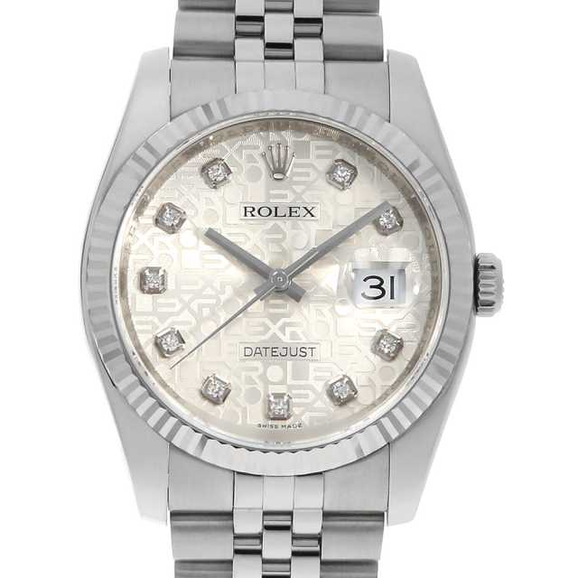 ロレックス デイトジャスト 10Pダイヤ 116234G シルバー 彫りコンピューター 5列 ジュビリーブレス M番 中古 メンズ