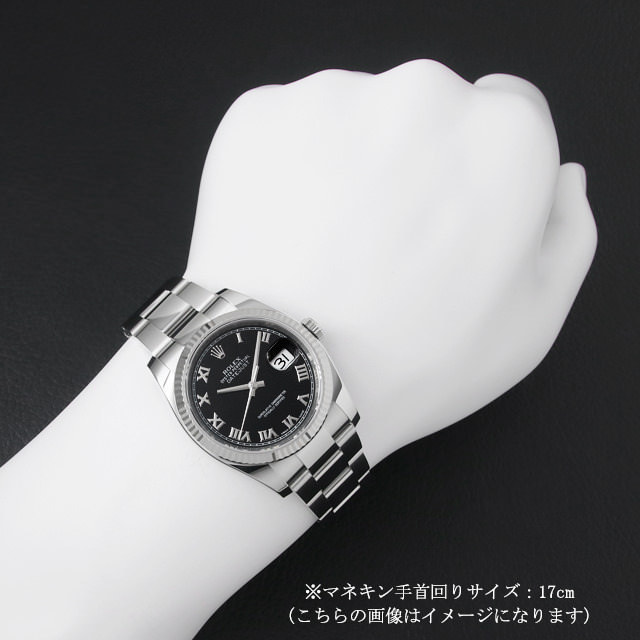 ロレックス デイトジャスト 116234 ブラック ローマ 3列 オイスターブレス M番 中古 メンズ