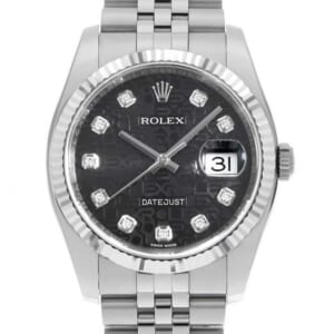 ロレックス デイトジャスト 10Pダイヤ 116234G ブラック 彫りコンピューター 5列 ジュビリーブレス ランダム番 中古 メンズ
