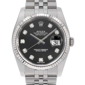 ロレックス デイトジャスト 10Pダイヤ 116234G ブラック ランダム番 中古 メンズ