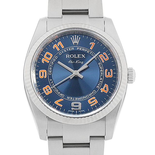 ロレックス オイスターパーペチュアル エアキング 114234 ブルーコンセントリック/オレンジアラビア M番 中古 メンズ