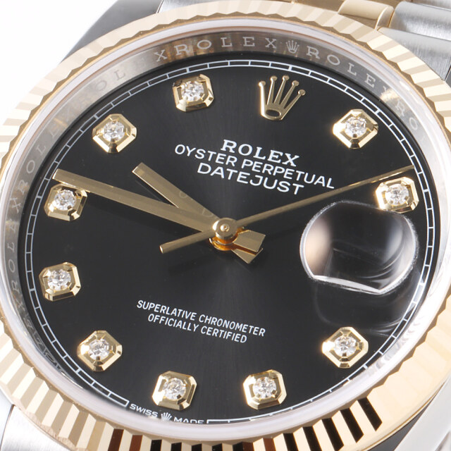 ロレックス デイトジャスト36 10Pダイヤ 126233G ブラック/5列/ジュビリーブレス 新品 メンズ