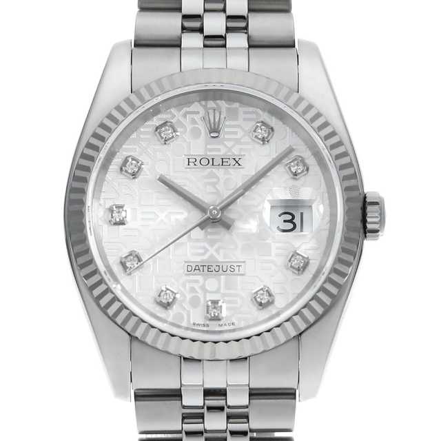 ロレックス デイトジャスト 10Pダイヤ 116234G シルバー 彫りコンピューター 5列 ジュビリーブレス D番 中古 メンズ