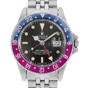 ロレックス GMTマスター ロングE 1675 ブラック 8割れ フクシアベゼル(ヴァイオレットベゼル) 24番 アンティーク メンズ