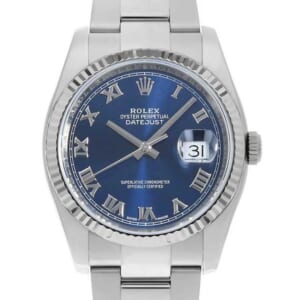 ロレックス デイトジャスト 116234 ブルー ローマ 3列 オイスターブレス ランダム番 中古 メンズ