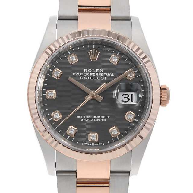 ロレックス デイトジャスト36 10Pダイヤ 126231G スレート フルーテッドモチーフ 3列 オイスターブレス ランダム番 中古 メンズ