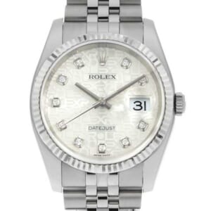 ロレックス デイトジャスト 10Pダイヤ 116234G シルバー 彫りコンピューター 5列 ジュビリーブレス ランダム番 中古 メンズ